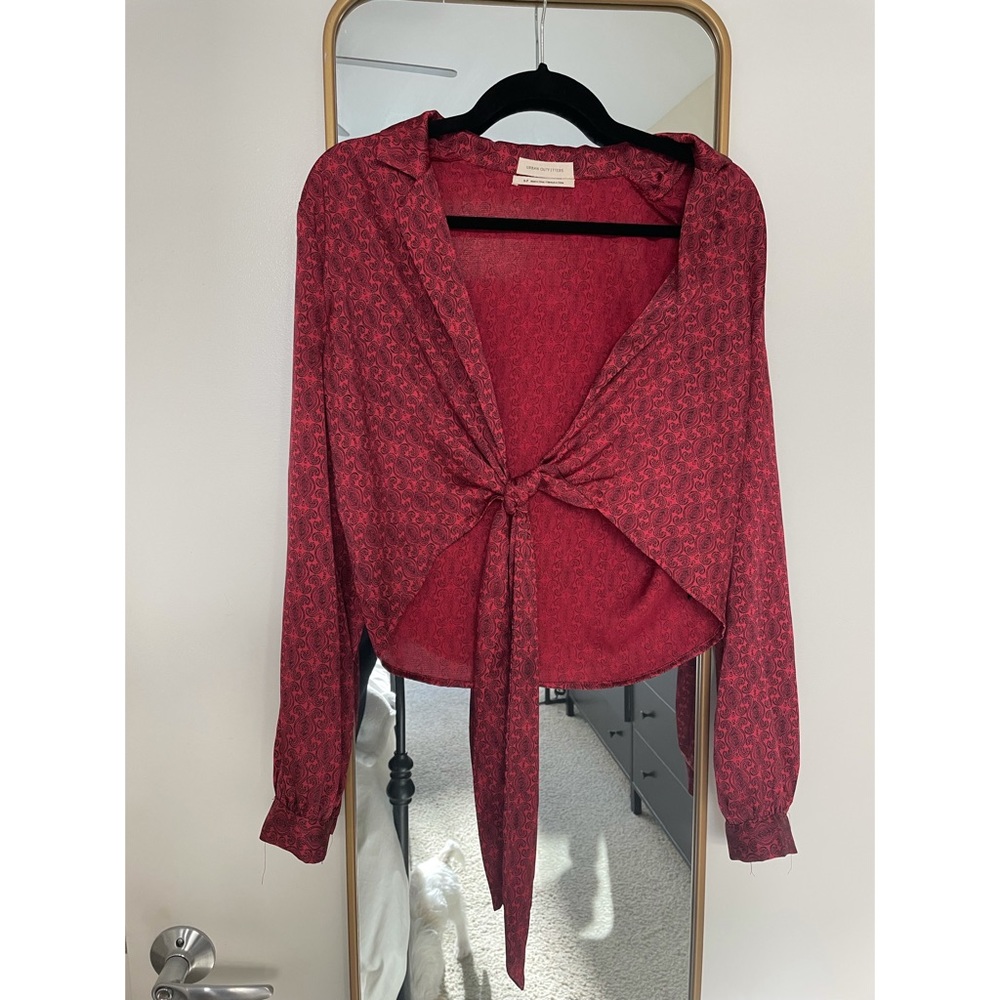 Red Urban Outfitters front tie top with black paisley print